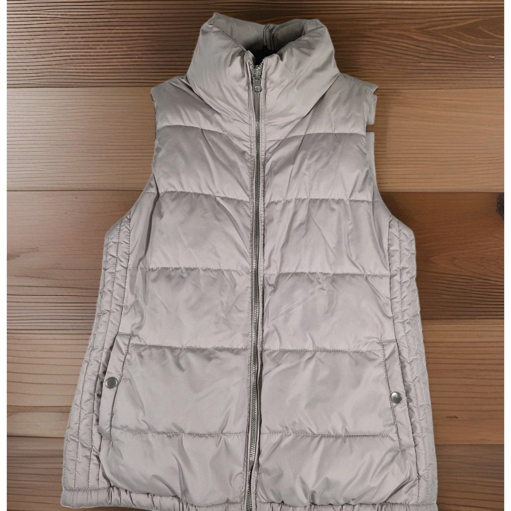 Old Navy Women's Small Beige Puffer Vest Fleece Lined Full Zip High Collar